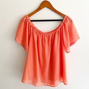 Peach Swiss Dot Off Shoulder Top Boho Flowy Summer Blouse Size L
